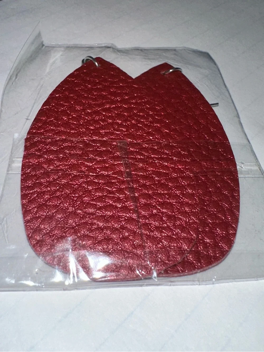 Brown/Red Faux Leather Teardrop Earrings - Unbranded